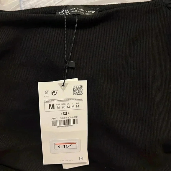 Zara Puff Sleeve Ribbed Crop Top Size M Black NEW - Picture 3 of 4